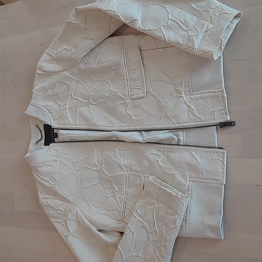 Banana Republic White Floral Jacquard Lined  Bomber Jacket